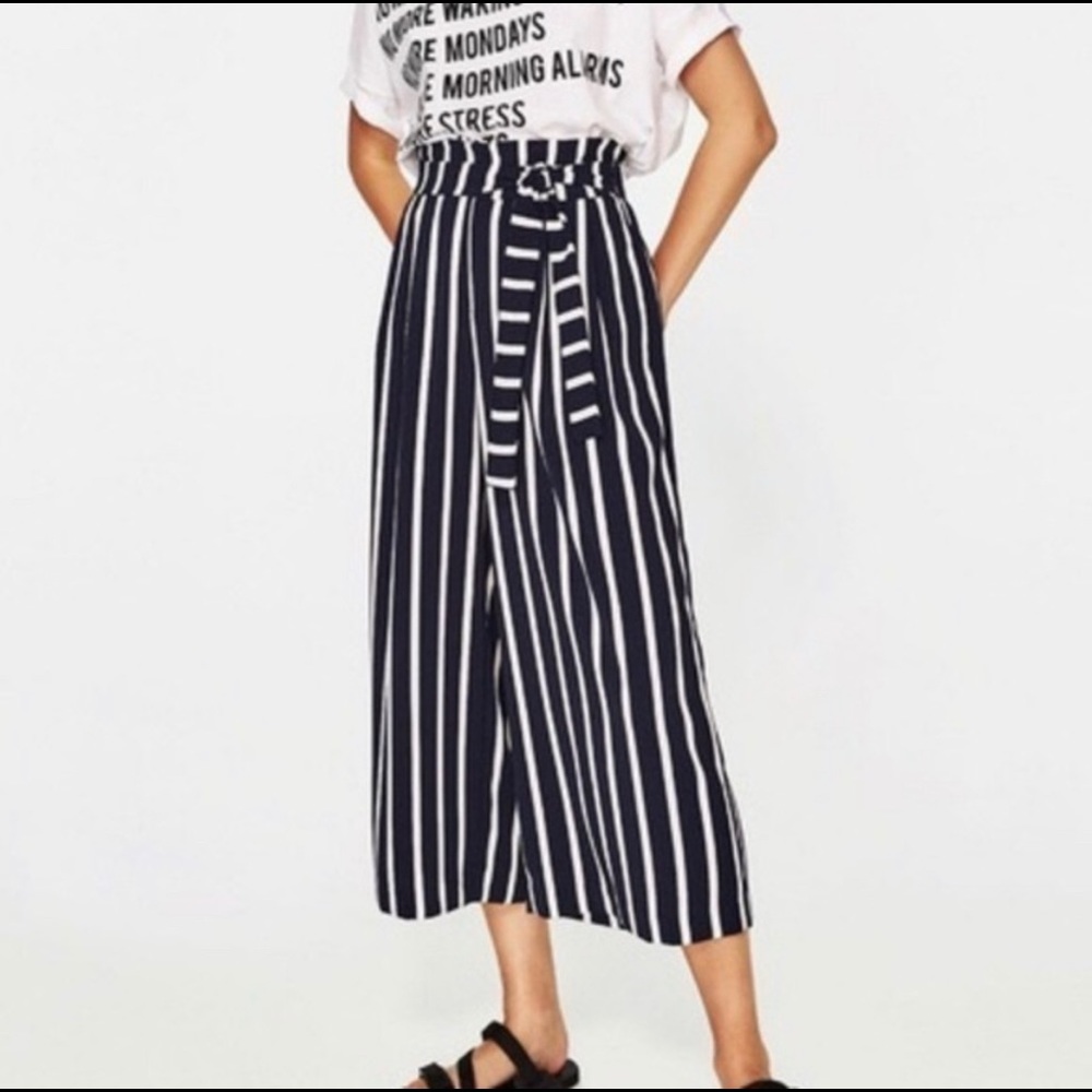 NWT Zara Striped Wide Leg Culottes